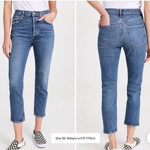 Agolde Mid Blue Ankle Crop Straight Jeans
